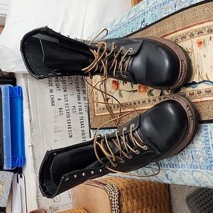 Women's Black Lace-Up Combat Boots with Contrast Brown Laces